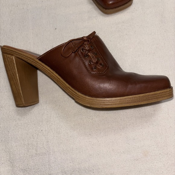 Vintage No Boundaries Brown Leather Heeled Clogs Coastal Cowgirl Boho Y2K Sz 8.5 - Picture 4 of 12